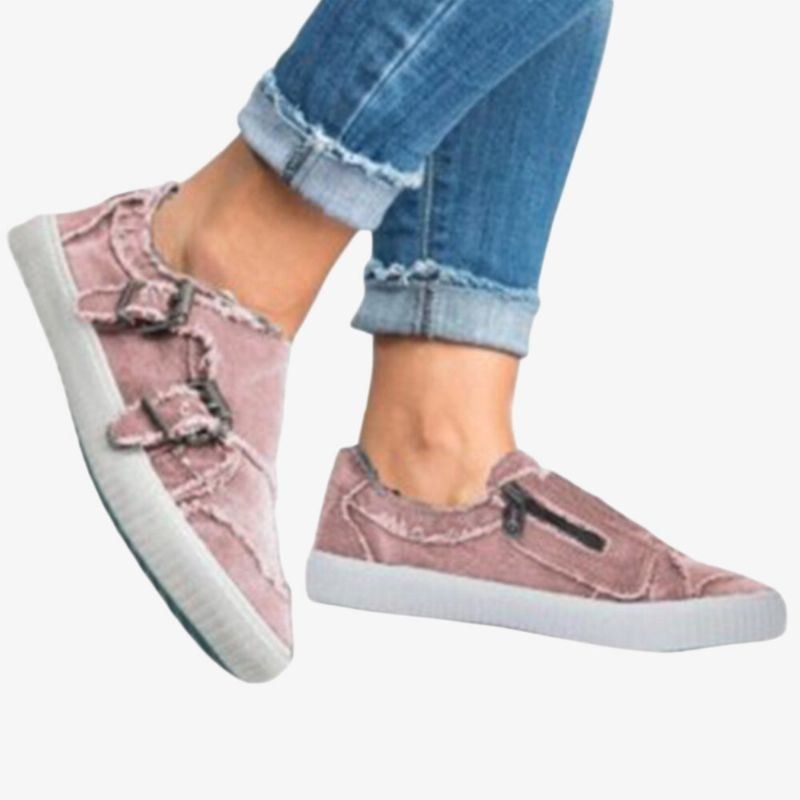 Dame Plus Size Metalspænde Lynlås Dekoration Slip On Canvas Uformelle Daglige Lejligheder