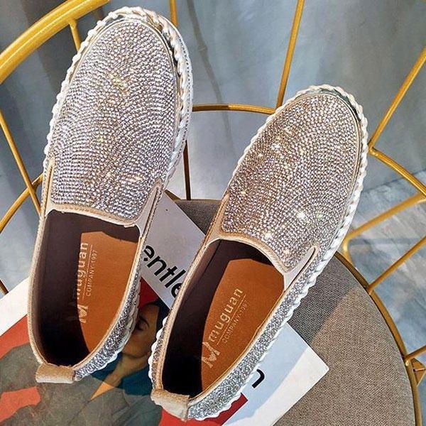 Dame Plus Size Rhinestone Dekoration Åndbar Slip On Comfy Casual Flats