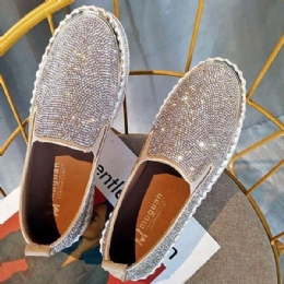 Dame Plus Size Rhinestone Dekoration Åndbar Slip On Comfy Casual Flats