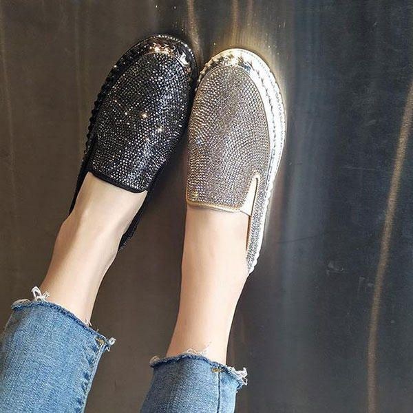 Dame Plus Size Rhinestone Dekoration Åndbar Slip On Comfy Casual Flats