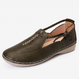 Dame Pure Color Casual Comfy Walking Læder Loafers