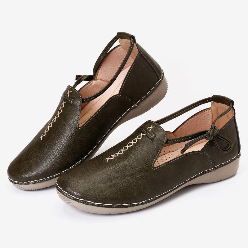 Dame Pure Color Casual Comfy Walking Læder Loafers