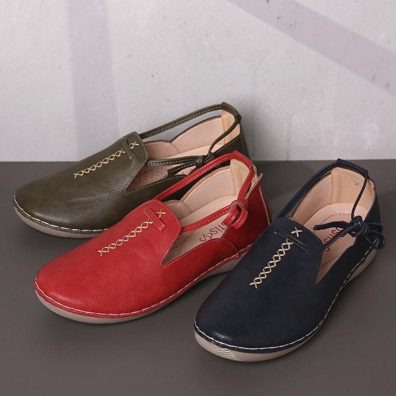 Dame Pure Color Casual Comfy Walking Læder Loafers