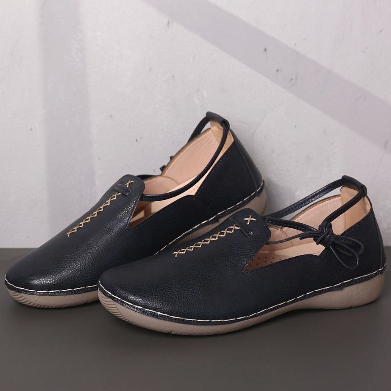 Dame Pure Color Casual Comfy Walking Læder Loafers