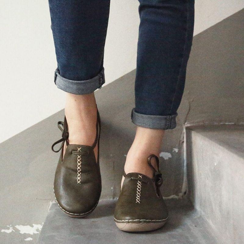 Dame Pure Color Casual Comfy Walking Læder Loafers