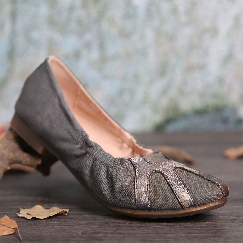 Dame Retro Comfy Blødt Lærredssplejsning Foldbare Slip On Ballet Flade Sko