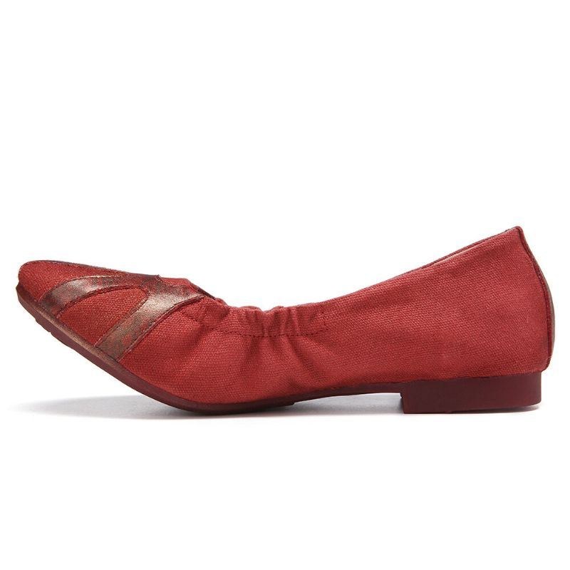 Dame Retro Comfy Blødt Lærredssplejsning Foldbare Slip On Ballet Flade Sko