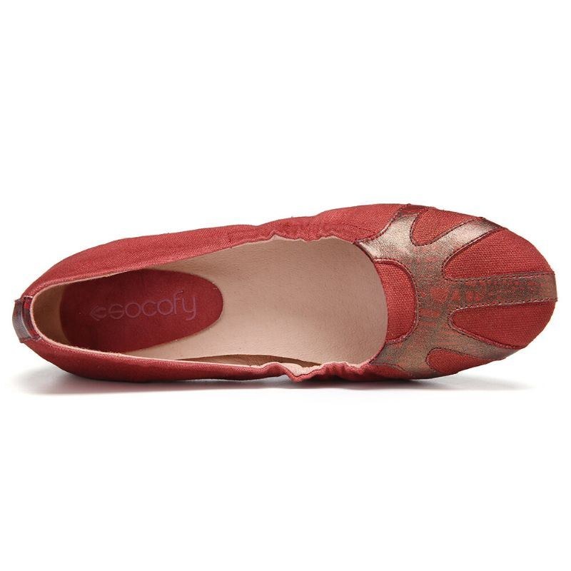 Dame Retro Comfy Blødt Lærredssplejsning Foldbare Slip On Ballet Flade Sko