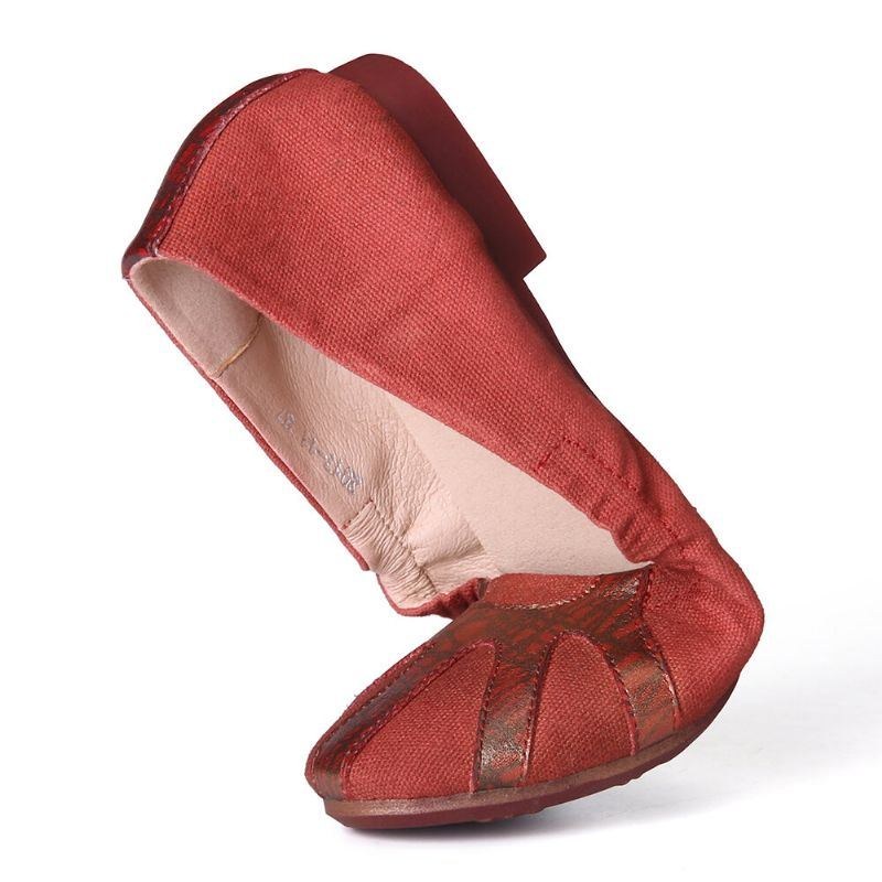 Dame Retro Comfy Blødt Lærredssplejsning Foldbare Slip On Ballet Flade Sko