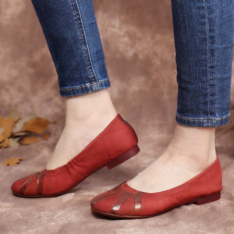 Dame Retro Comfy Blødt Lærredssplejsning Foldbare Slip On Ballet Flade Sko