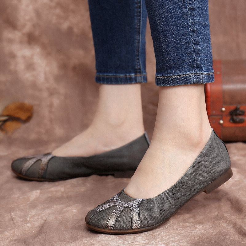 Dame Retro Comfy Blødt Lærredssplejsning Foldbare Slip On Ballet Flade Sko