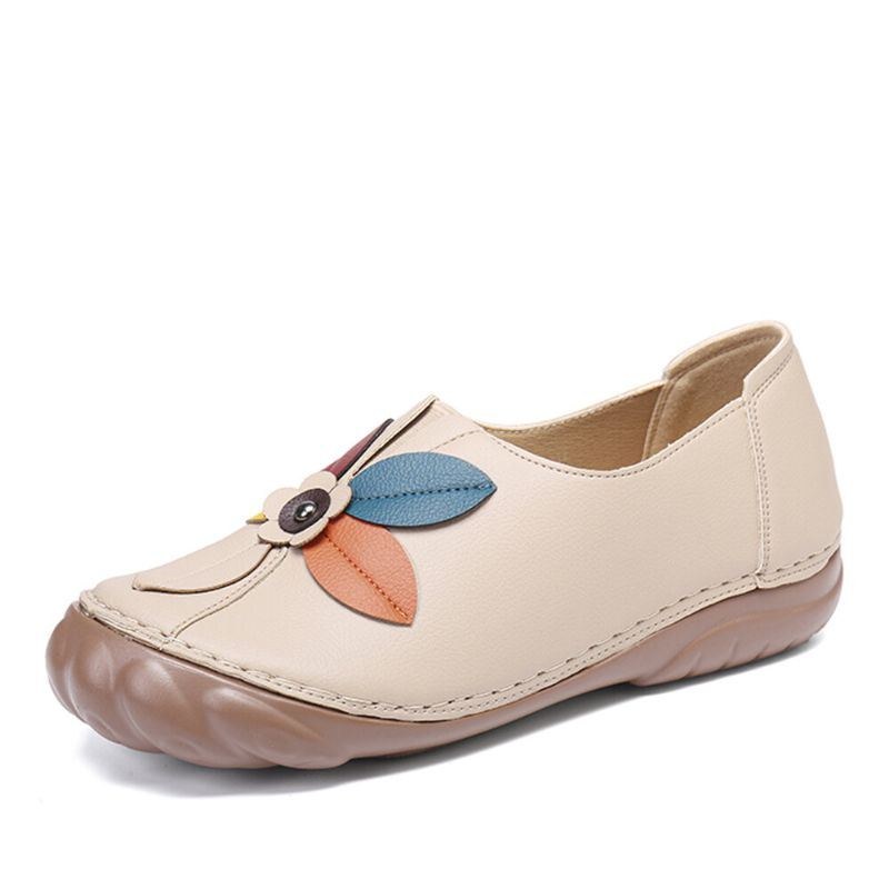 Dame Retro Flower Syning Comfy Runde Toe Slip On Flat Loafers Sko