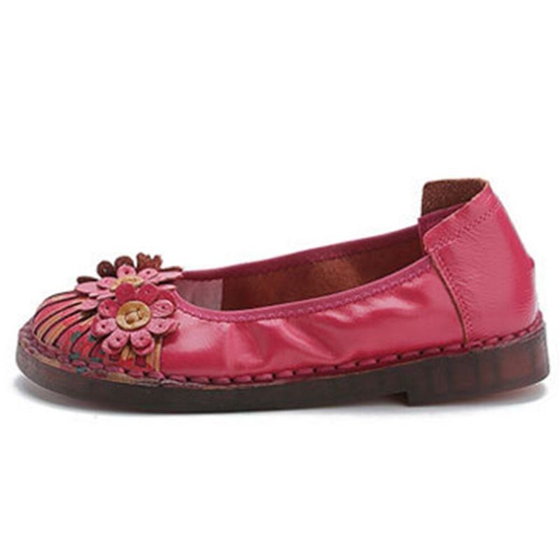 Dame Retro Flowers Decor Håndlavede Syninger Non Slp Soft Sole Loafers