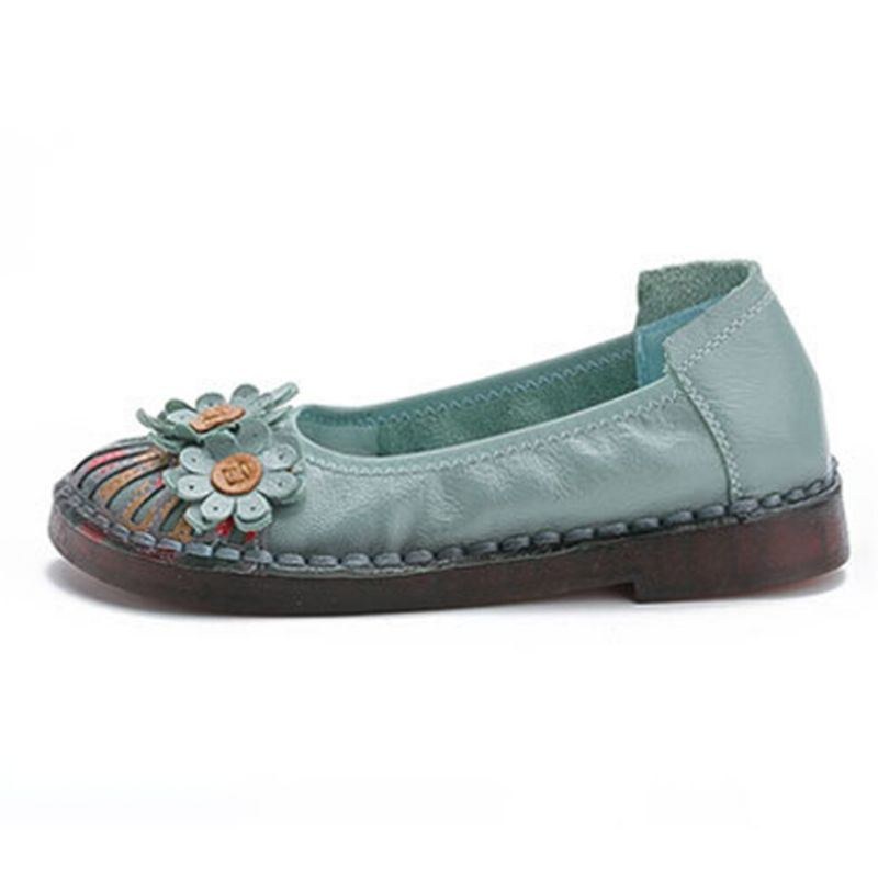 Dame Retro Flowers Decor Håndlavede Syninger Non Slp Soft Sole Loafers