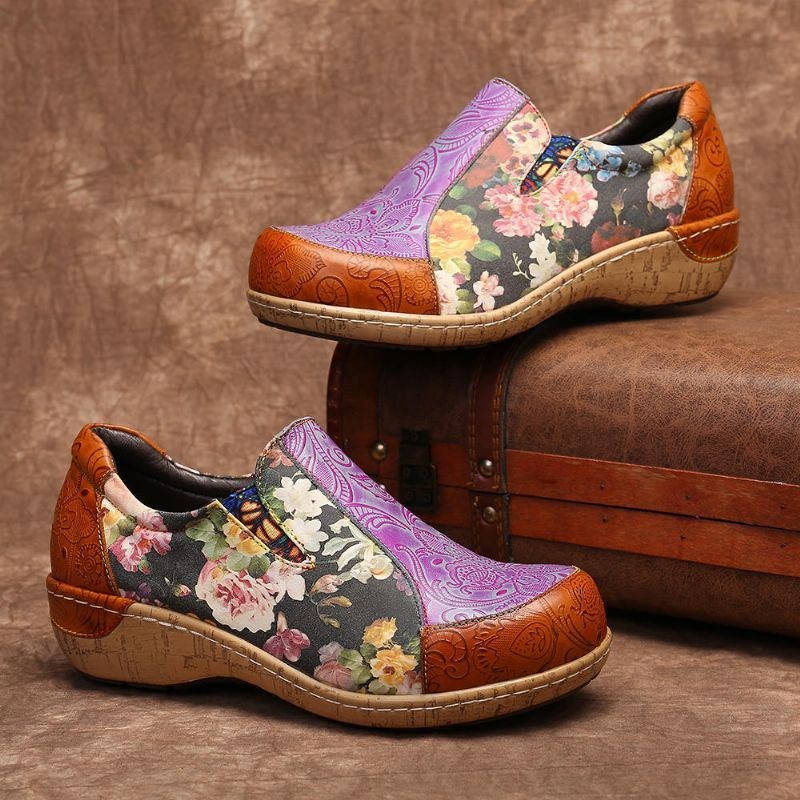 Dame Retro Stitching Komfortable Læder Loafers