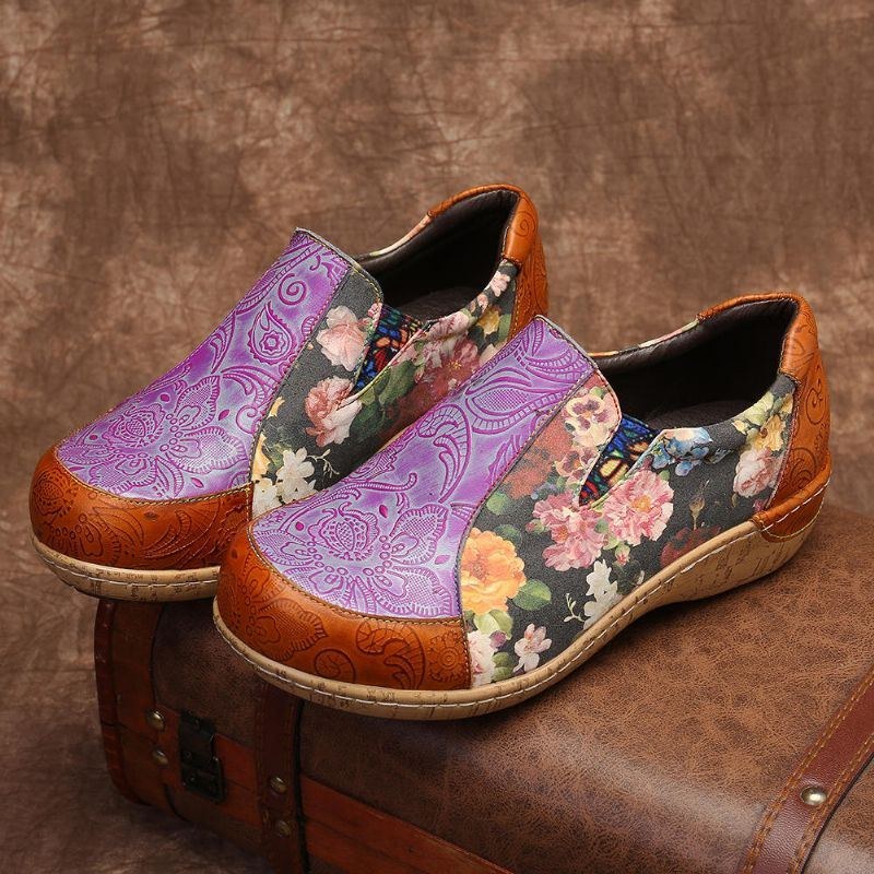 Dame Retro Stitching Komfortable Læder Loafers