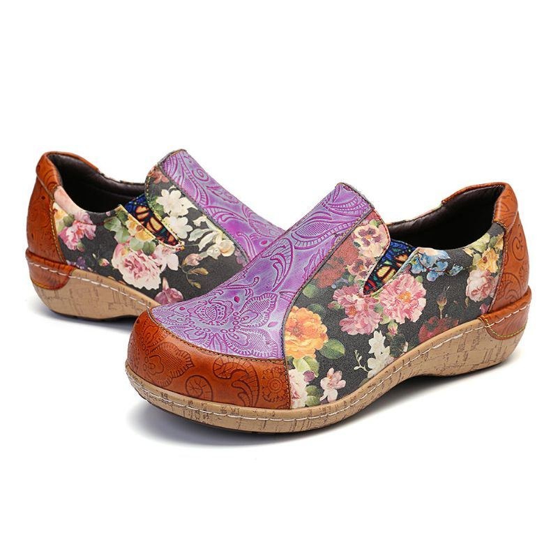 Dame Retro Stitching Komfortable Læder Loafers