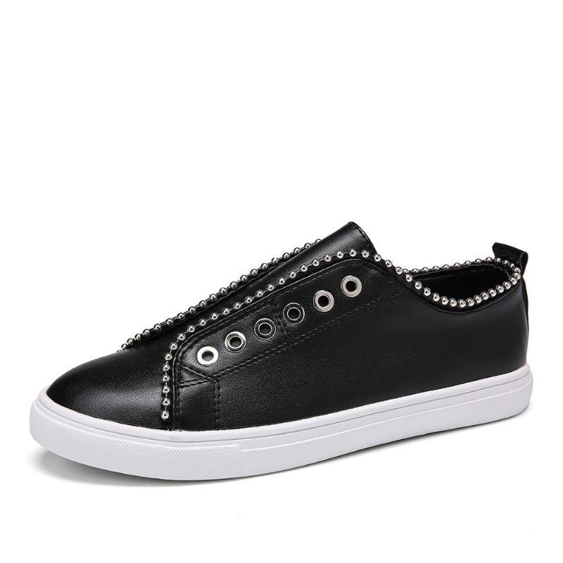 Dame Soild Color Studded Slip On Comfy Flats