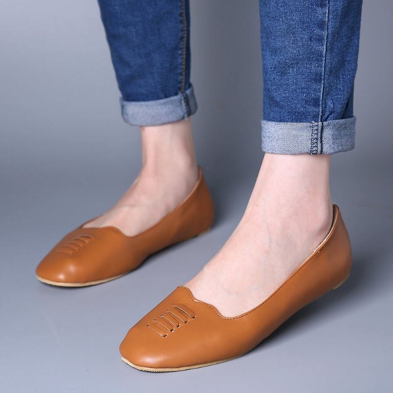 Dame Square Toe Comfy Lightweight Slip On Loafers