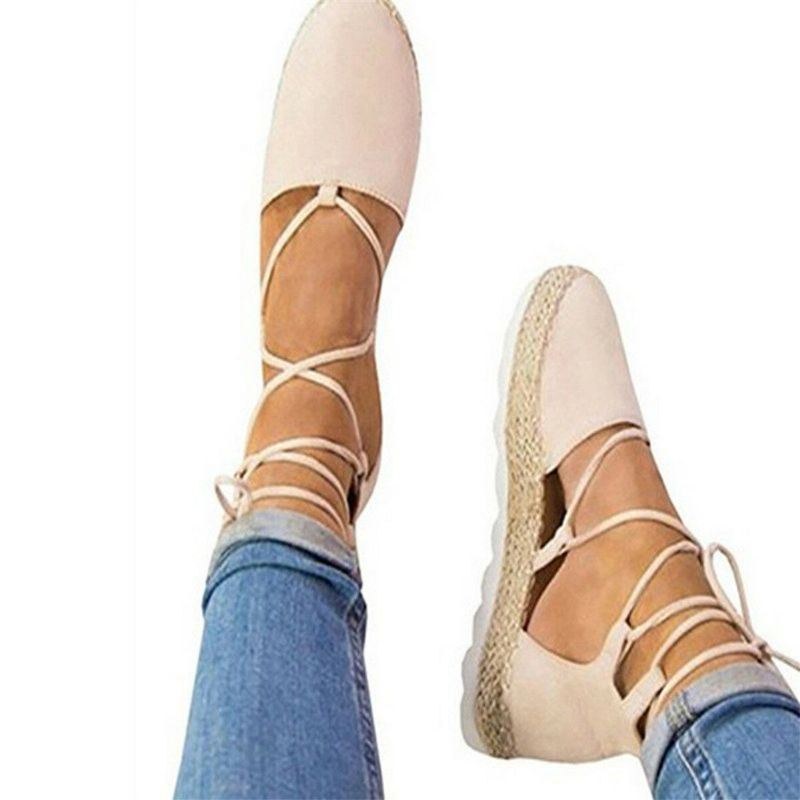 Dame Strappy Espadrilles Plus Size Casual Ensfarvet Sommer Platform Sandaler