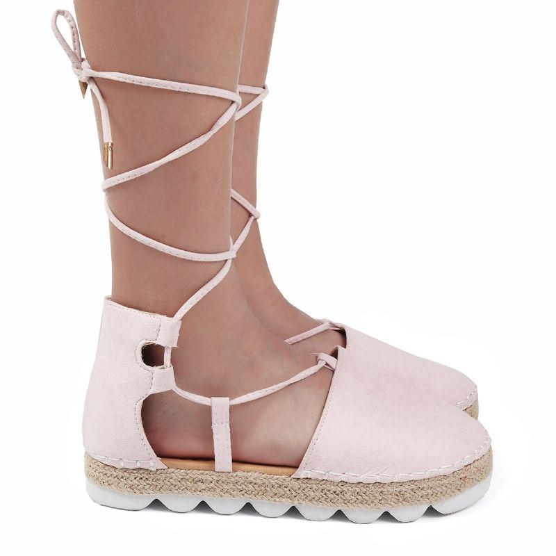 Dame Strappy Espadrilles Plus Size Casual Ensfarvet Sommer Platform Sandaler