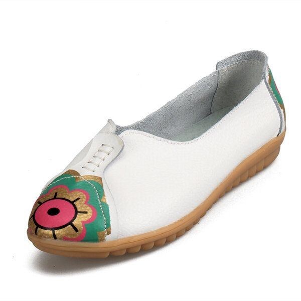 Dame Sun Eye Blomstermønster Blødt Læder Slip-ons Lazy Driving Flat Loafers