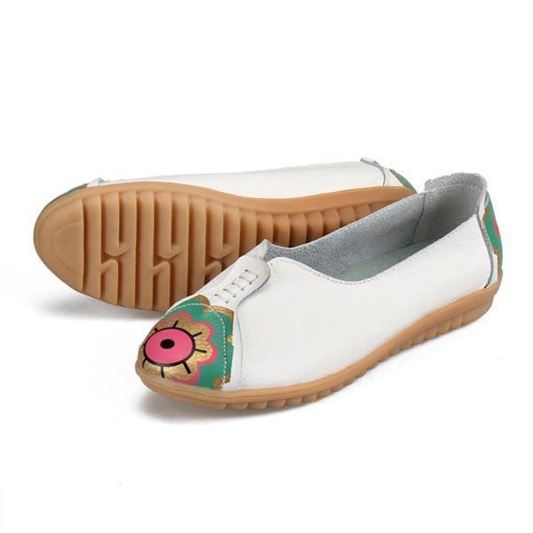 Dame Sun Eye Blomstermønster Blødt Læder Slip-ons Lazy Driving Flat Loafers