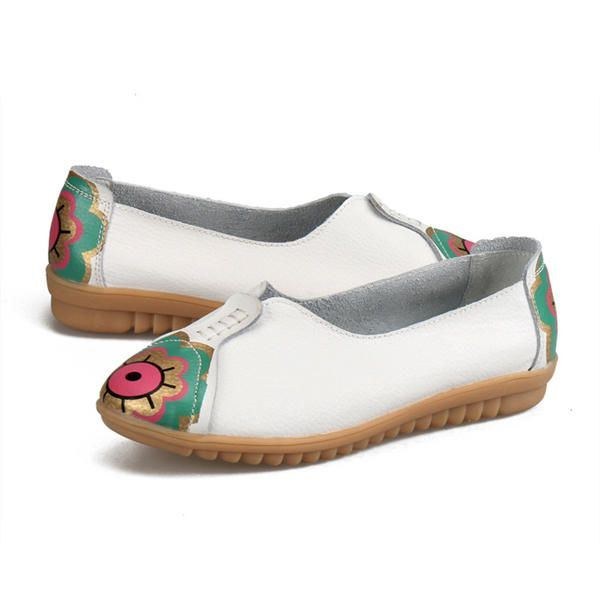 Dame Sun Eye Blomstermønster Blødt Læder Slip-ons Lazy Driving Flat Loafers