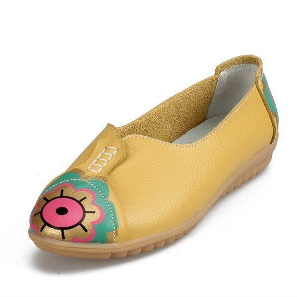 Dame Sun Eye Blomstermønster Blødt Læder Slip-ons Lazy Driving Flat Loafers