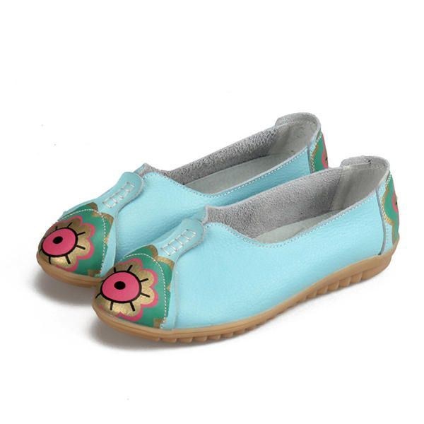 Dame Sun Eye Blomstermønster Blødt Læder Slip-ons Lazy Driving Flat Loafers