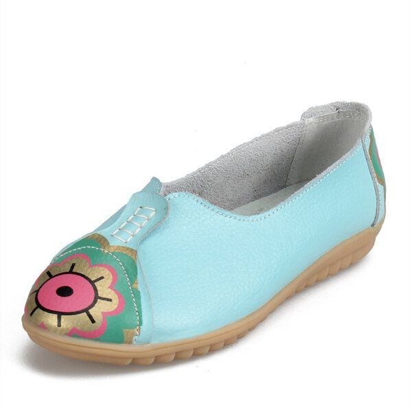 Dame Sun Eye Blomstermønster Blødt Læder Slip-ons Lazy Driving Flat Loafers