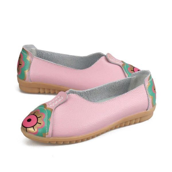 Dame Sun Eye Blomstermønster Blødt Læder Slip-ons Lazy Driving Flat Loafers