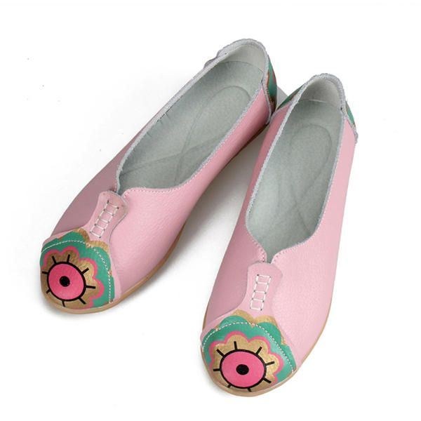 Dame Sun Eye Blomstermønster Blødt Læder Slip-ons Lazy Driving Flat Loafers