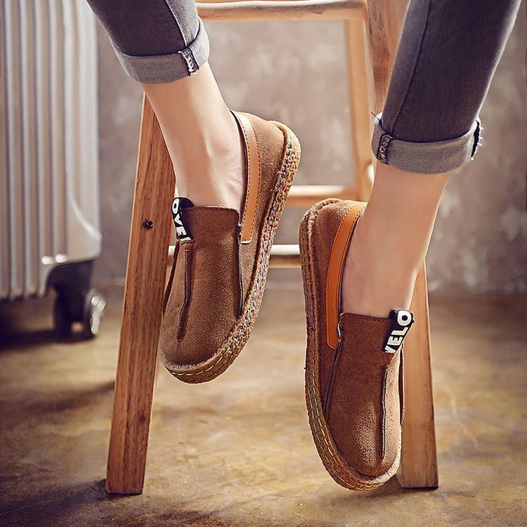 Dame Syning Blød Sål Rund Tå Slip On Casual Flats Loafers