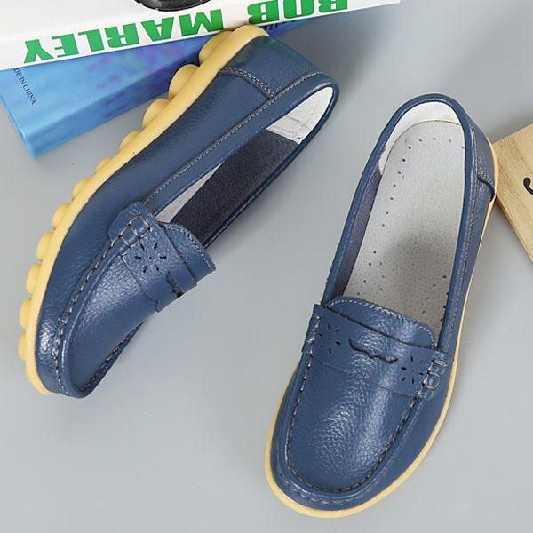 Dame Us Størrelse 5-13 Pure Color Blød Sål Rund Tå Slip On Flat Loafers