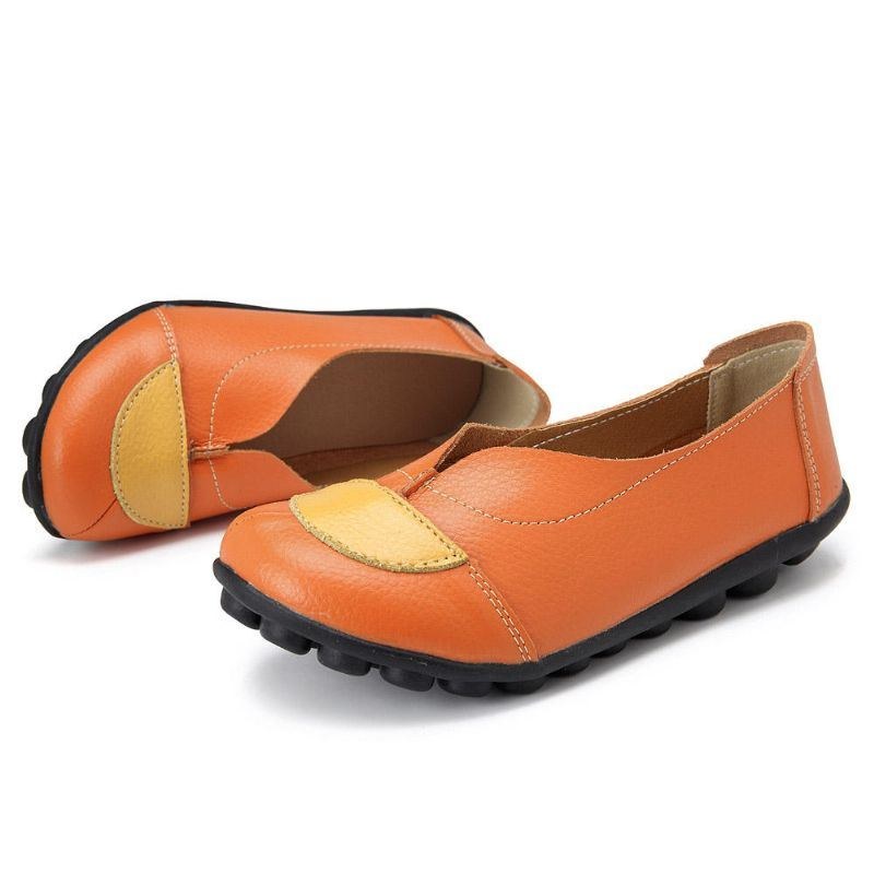 Dame V-formet Syning Læder Casual Flat Loafers Sko