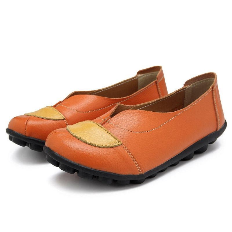 Dame V-formet Syning Læder Casual Flat Loafers Sko