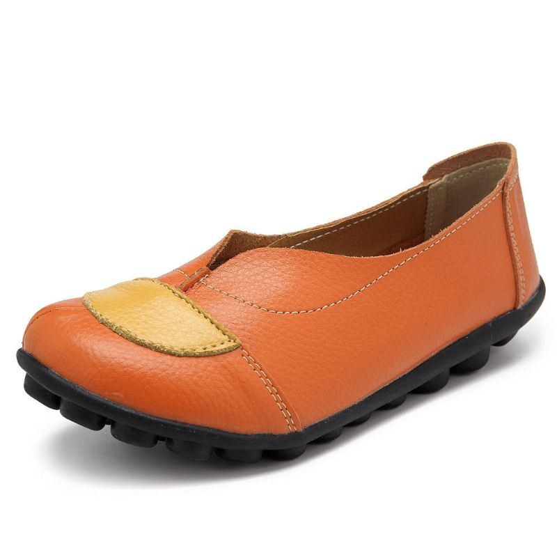 Dame V-formet Syning Læder Casual Flat Loafers Sko