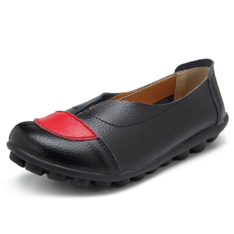 Dame V-formet Syning Læder Casual Flat Loafers Sko