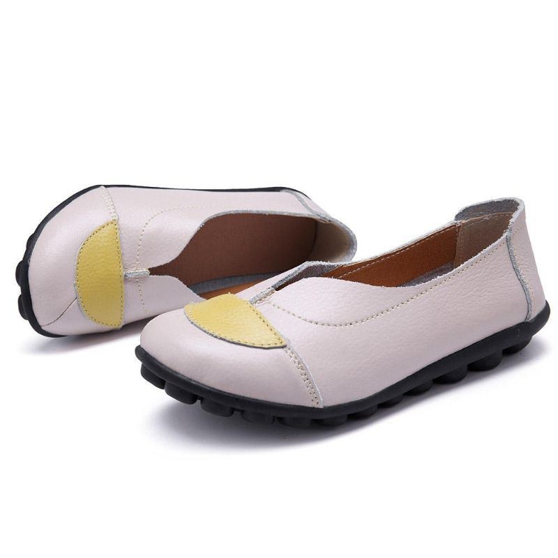 Dame V-formet Syning Læder Casual Flat Loafers Sko