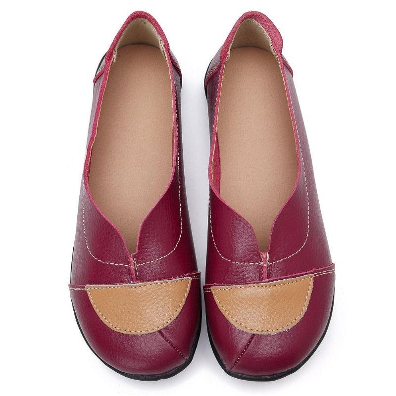 Dame V-formet Syning Læder Casual Flat Loafers Sko