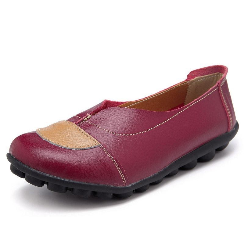 Dame V-formet Syning Læder Casual Flat Loafers Sko