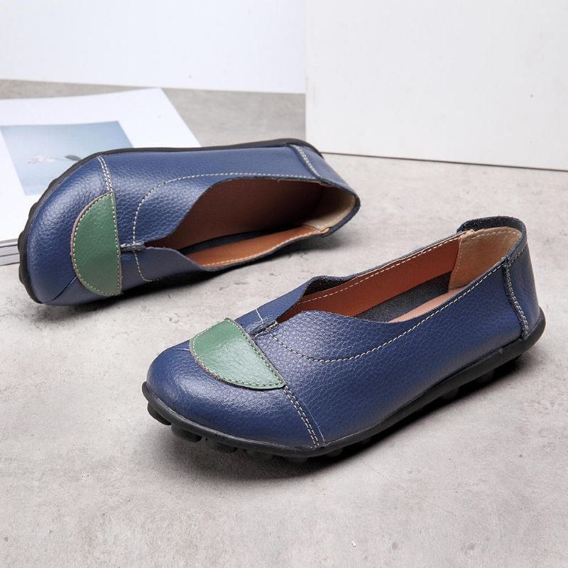 Dame V-formet Syning Læder Casual Flat Loafers Sko