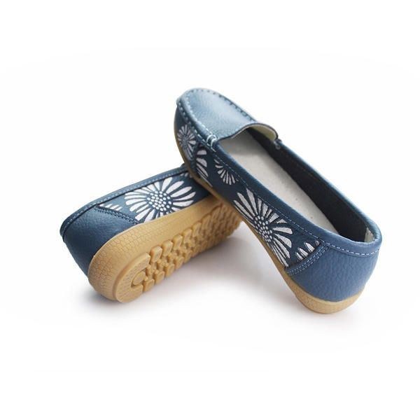 Damer Flats Sko Komfortable Slip-on Blød Casual Flower Blomster Læder Loafers Flats Sko