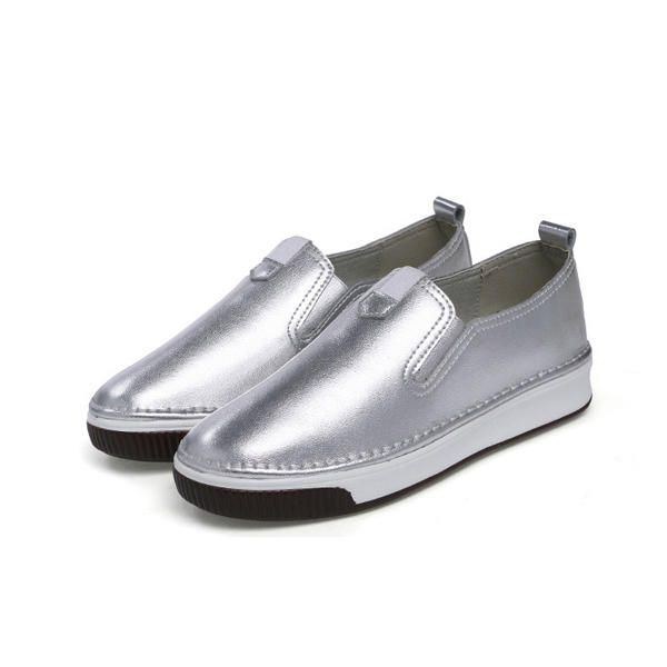 Damesko Casual Outdoor Slip On Rund Toe Læder Komfortable Flats Loafers