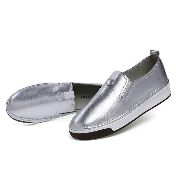 Damesko Casual Outdoor Slip On Rund Toe Læder Komfortable Flats Loafers