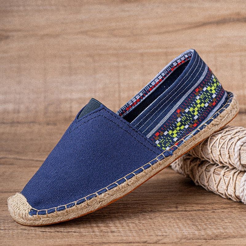 Etnisk Splejsning Til Kvinder Farverigt Stribet Linned Behagelig Åndbar Slip On Casual Espadrille Flade Sko