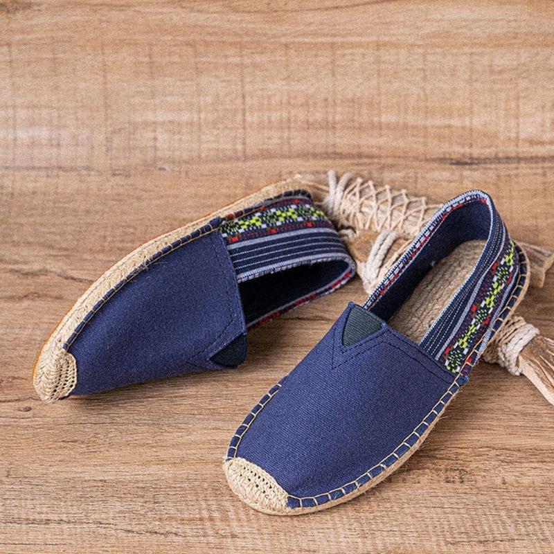 Etnisk Splejsning Til Kvinder Farverigt Stribet Linned Behagelig Åndbar Slip On Casual Espadrille Flade Sko