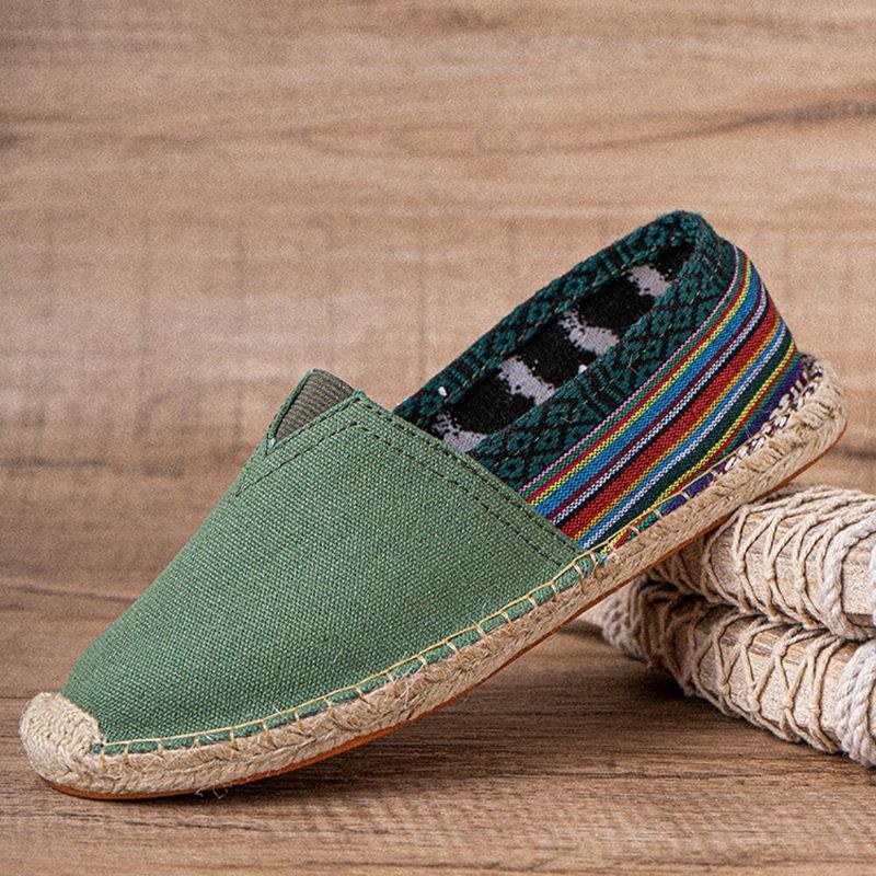 Etnisk Splejsning Til Kvinder Farverigt Stribet Linned Behagelig Åndbar Slip On Casual Espadrille Flade Sko