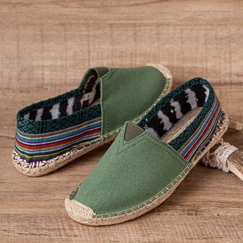 Etnisk Splejsning Til Kvinder Farverigt Stribet Linned Behagelig Åndbar Slip On Casual Espadrille Flade Sko